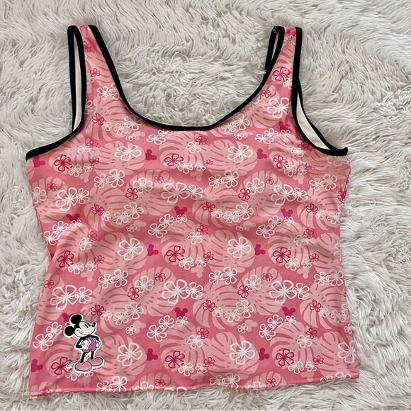 Disney Mickey Mouse Tankini swimsuit top pink tropical flowers shelf bra size 12 - Picture 1 of 7
